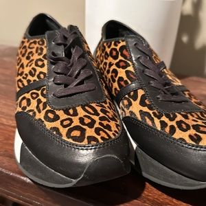Donald Pliner leopard print calf hair tennis shoes!